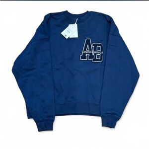 Navy Anine Bing Miles Oversized Letterman Sweatshirt